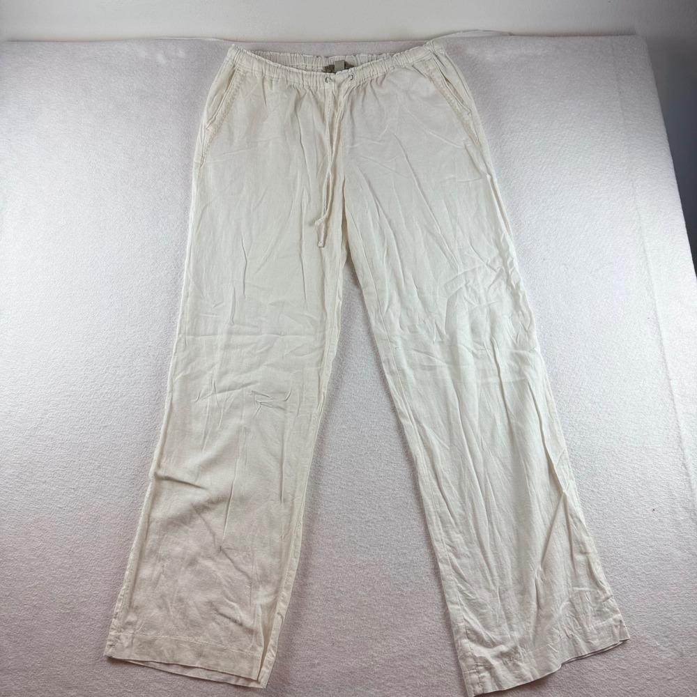 Vintage America Blues Cream Linen Blend Drawstring Straight Leg Pants Small